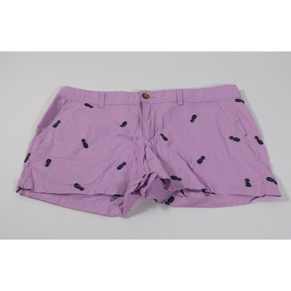 Old Navy Shorts Womens 12 Purple Pineapple Chino Mid Rise Embroidered Tropical